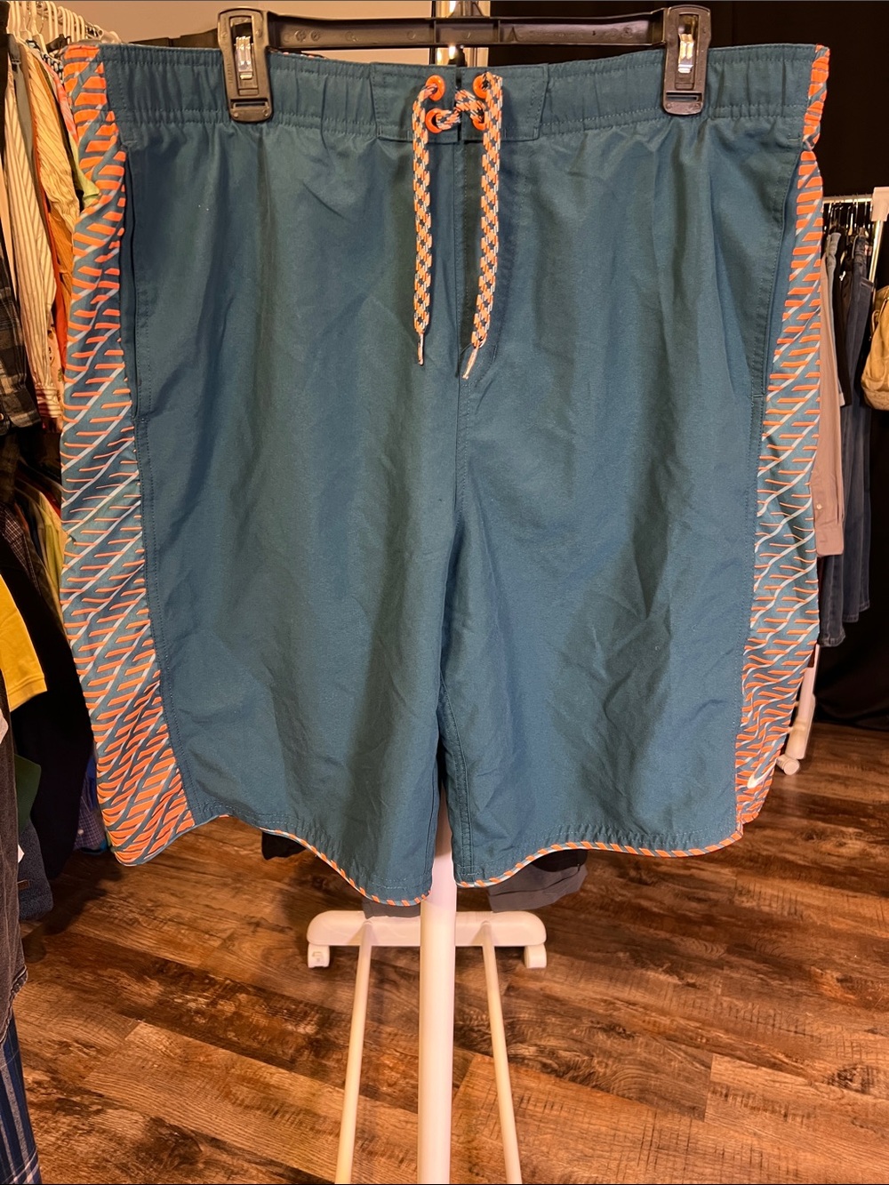 Nike Teal Swim Board Shorts with Orange Accents